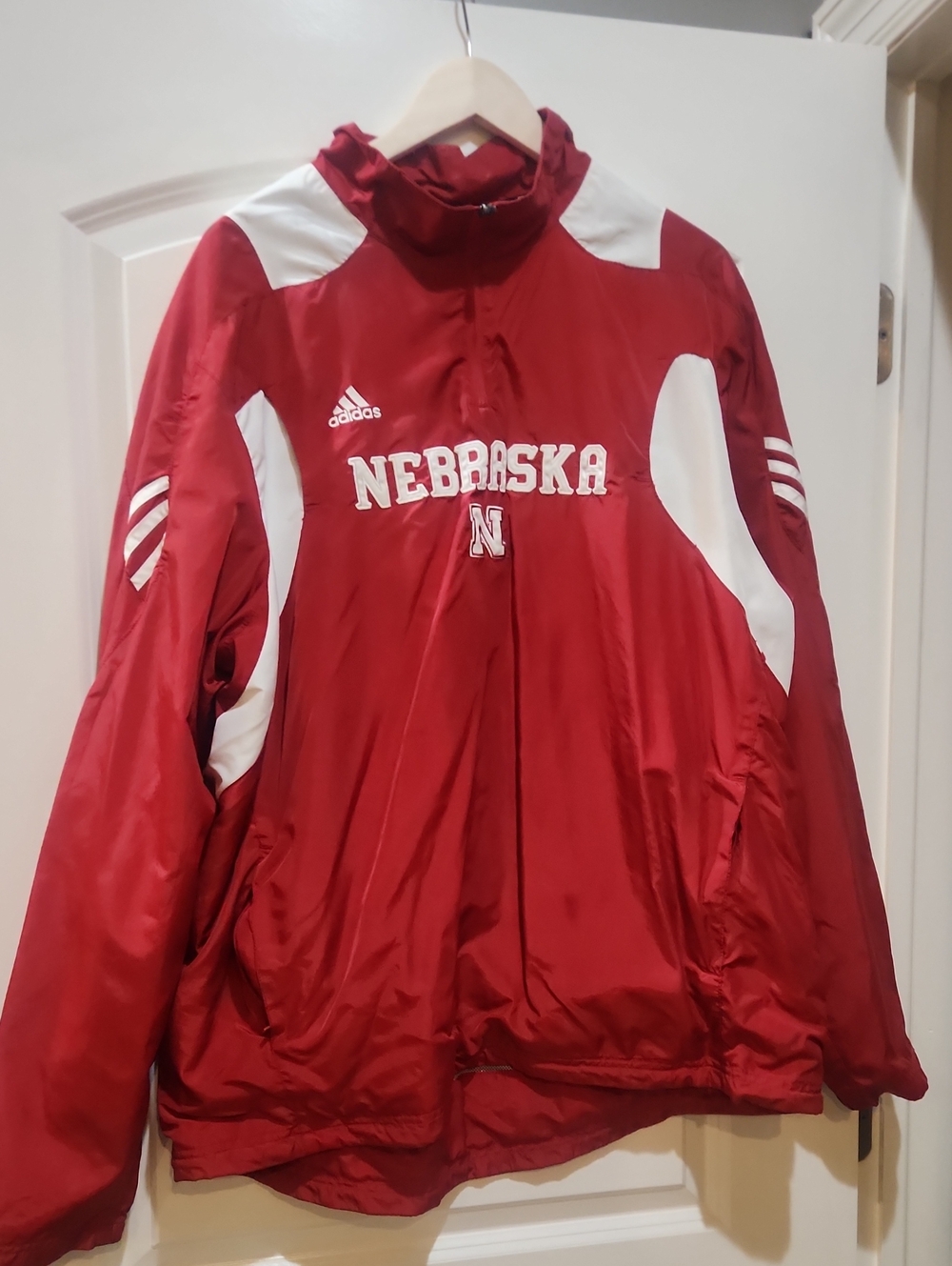 adidas Red and White Nebraska Nylon Jacket